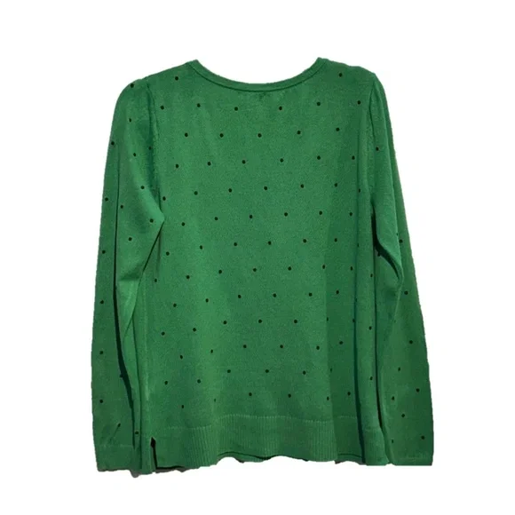 J.Jill Sweater Women’s Size XS Kelley Green Black Polka Dots V-Neck Cotton Blend - Picture 4 of 12